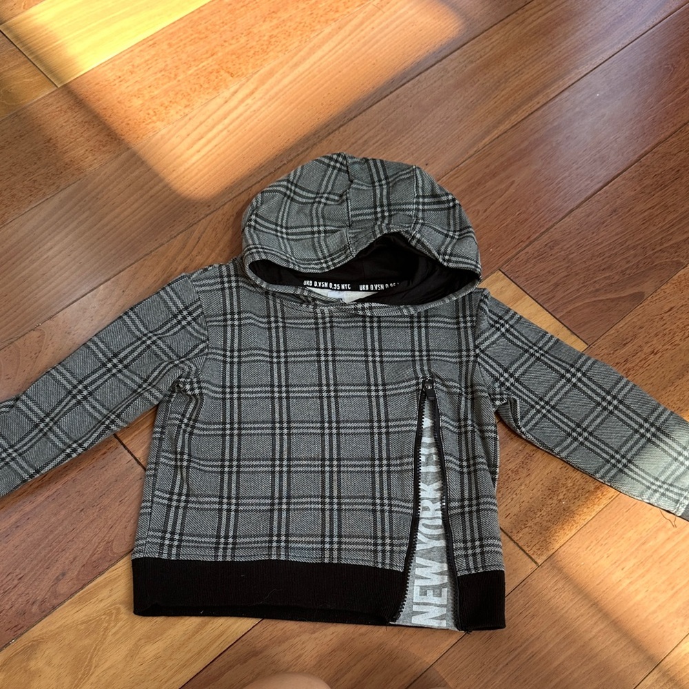 Plaid Hooded Kids Shirt - Gray